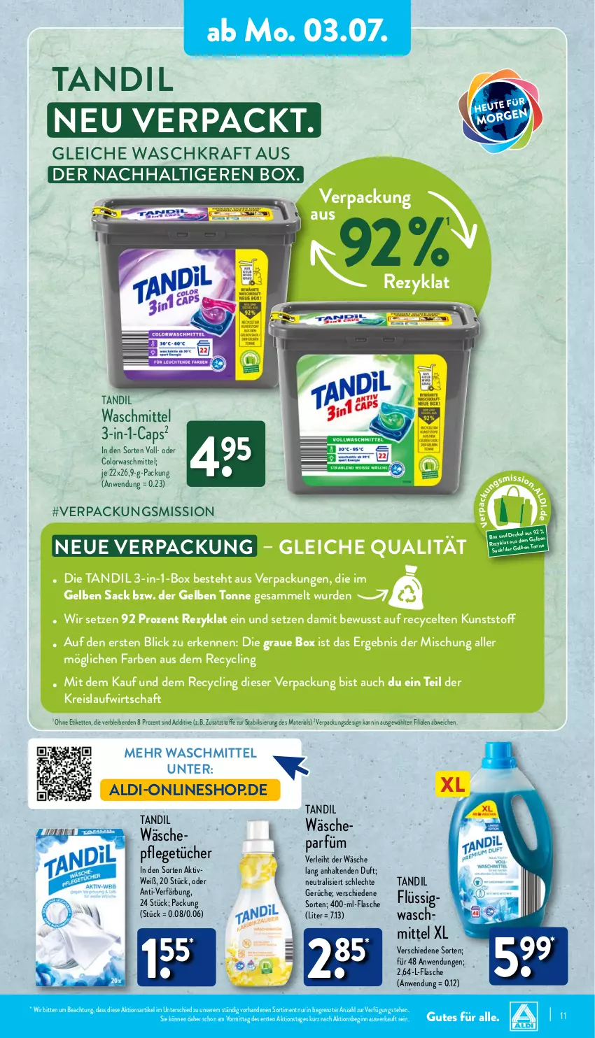 Aktueller Prospekt Aldi Nord - ALDI Vorschau - von 03.07 bis 08.07.2023 - strona 11 - produkty: aldi, Cap, Clin, colorwaschmittel, decke, eis, flasche, gin, Kette, kraft, reis, Ria, sac, Ti, tücher, wäscheparfüm, waschmittel, ZTE