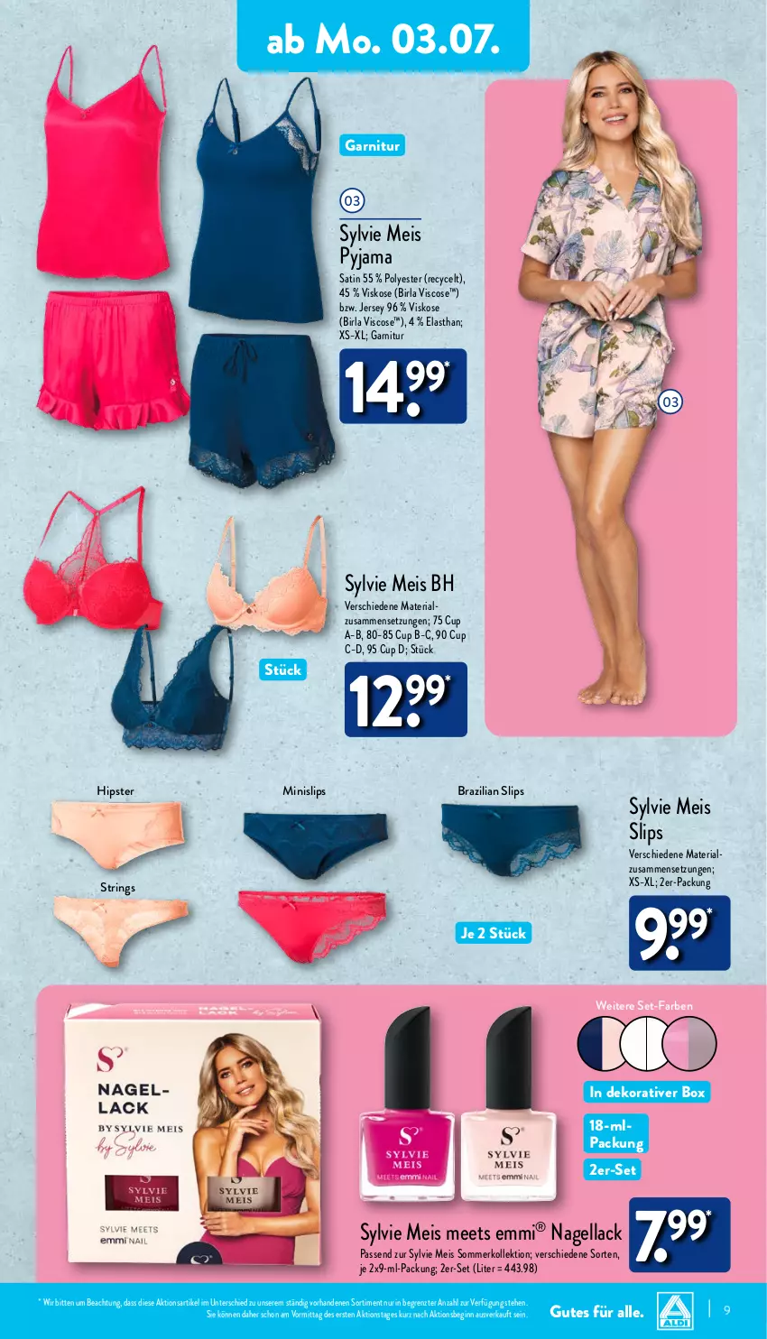 Aktueller Prospekt Aldi Nord - ALDI Vorschau - von 03.07 bis 08.07.2023 - strona 9 - produkty: Brazilian, eis, emmi, garnitur, gin, lack, Minislip, Nagellack, Pyjama, Ria, ring, slip, slips, String, Ti, ZTE