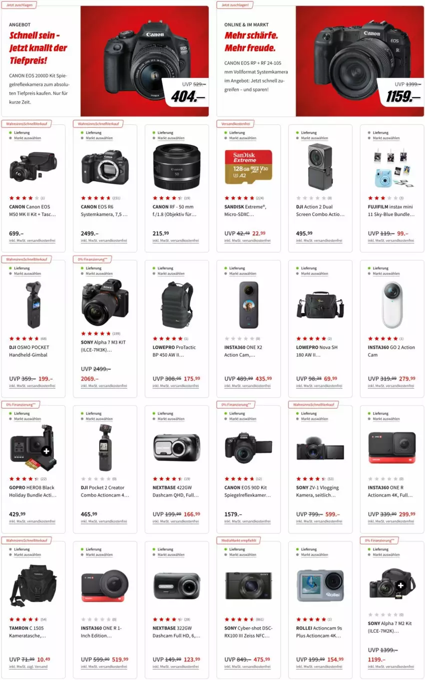 Aktueller Prospekt Media Markt - Prospekte - von 25.01 bis 02.02.2022 - strona 11 - produkty: actioncam, angebot, canon, Dashcam, DJI, eis, gin, GoPro, hero, kamera, lack, ndk, reifen, reis, rollei, sandisk, sony, spiegel, systemkamera, Tasche, Ti, tiefpreis