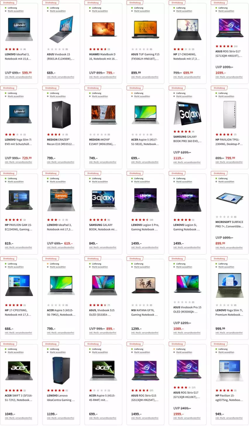 Aktueller Prospekt Media Markt - Prospekte - von 25.01 bis 02.02.2022 - strona 2 - produkty: acer, asus, Bau, gaming notebook, HP, huawei, Huawei Mate, Huawei MateBook, lenovo, lion, mac, MateBook, medion, Medion Akoya, ndk, notebook, Razer, Samsung, samsung galaxy, Surf, Ti, versandkostenfrei, VivoBook, Yo