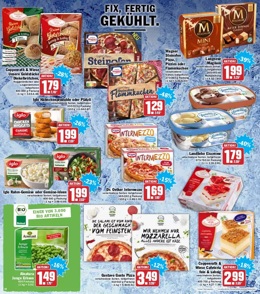 Aktueller Prospekt Hit - Prospekte - von 17.01 bis 22.01.2022 - strona 10 - produkty: brötchen, coppenrath, creme, dinkelbrötchen, Dr. Oetker, eis, eiscreme, elle, erbsen, flammkuchen, Goldstücke, iglo, intermezzo, junge erbsen, kuchen, lamm, landliebe, landliebe eiscreme, langnese, magnum, natur, natura, Ofen, pizza, rahm-gemüse, reis, Ria, roggenbrötchen, steinofen, steinofen pizza, teller, Ti, wagner