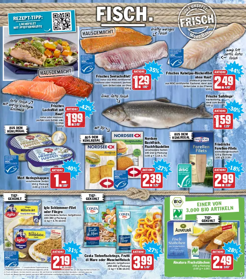 Aktueller Prospekt Hit - Prospekte - von 17.01 bis 22.01.2022 - strona 7 - produkty: aqua, aus dem kühlregal, backfisch, braten, dell, dip, eis, elle, filegro, filet, filets, fisch, fische, Fischer, fischstäbchen, fleisch, forelle, frikadellen, frischfisch, frutti di mare, grill, hering, Herings, Heringshappen, ideal zum braten, ideal zum grillen, iglo, küche, Küchen, kühlregal, lachs, lachsfilet, mac, merl, natur, natura, Nordsee, Ofen, pfanne, pfeffer, regal, reis, rel, ring, Saibling, Schere, schlemmer-filet, seelachsfilet, teller, Ti, Tintenfischringe, tisch