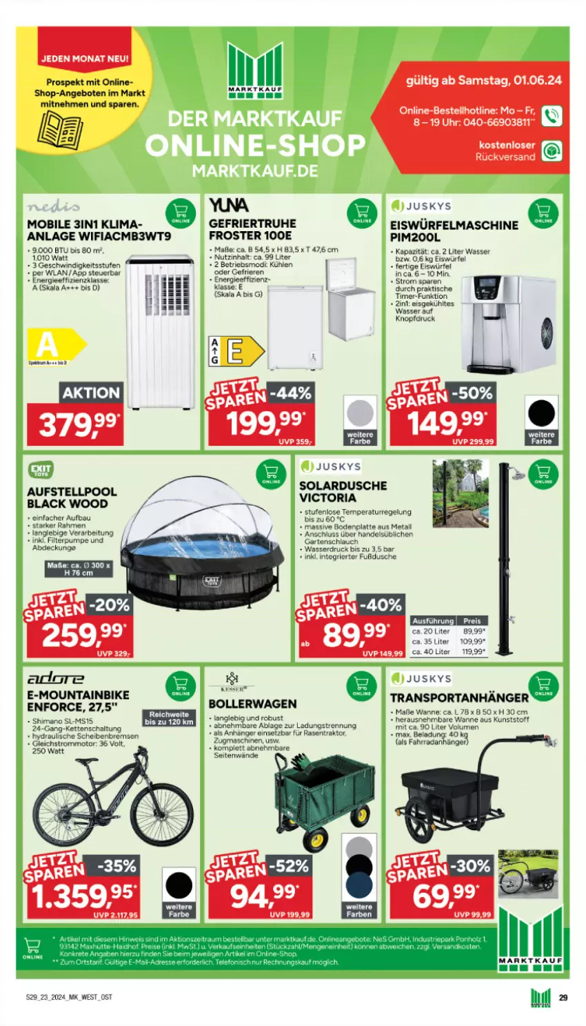 Aktueller Prospekt Marktkauf - Prospekt - von 02.06 bis 08.06.2024 - strona 29 - produkty: angebot, angebote, Bau, Bodenplatte, bollerwagen, dusche, eis, eiswürfel, Garten, gartenschlauch, Kette, lack, latte, Mountainbike, pool, rasen, Rasentraktor, Ria, Schal, schlauch, shimano, Spaten, Sport, Ti, timer, tisch, uhr, Wanne, wasser, würfel