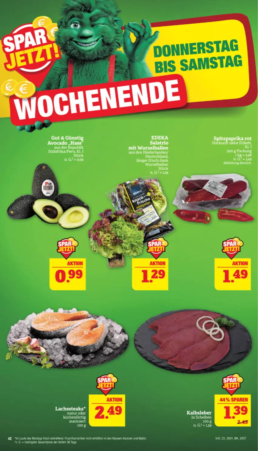 Aktueller Prospekt Marktkauf - Prospekt - von 02.06 bis 08.06.2024 - strona 42 - produkty: avocado, ball, Bau, eis, frischli, Kalbsleber, küche, Küchen, lachs, LG, natur, reis, salat, steak, steaks, Ti, ZTE