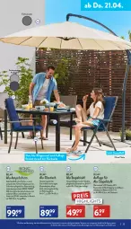 Gazetka promocyjna Aldi Nord - Aldi-Aktuell - Gazetka - ważna od 23.04 do 23.04.2022 - strona 23 - produkty: alu-klappsessel, ampelschirm, asti, Bau, baumwolle, bio, eis, ente, Finish, gin, glasplatte, klappsessel, latte, reis, Ria, sessel, stapelstuhl, stuhl, Ti, tisch, wasser, wolle, ZTE