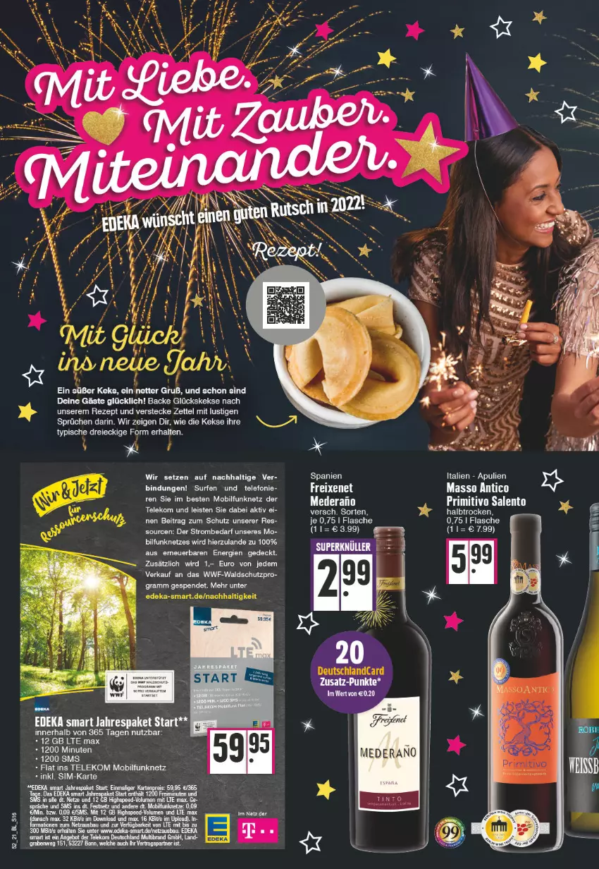 Aktueller Prospekt Edeka - Angebote der Woche - von 27.12.2021 bis 01.01.2022 - strona 16 - produkty: bett, deka, deutschlandcard, eis, flasche, freixenet, keks, kekse, Lusti, primitivo, rezept, sim, Surf, tee, telefon, Ti