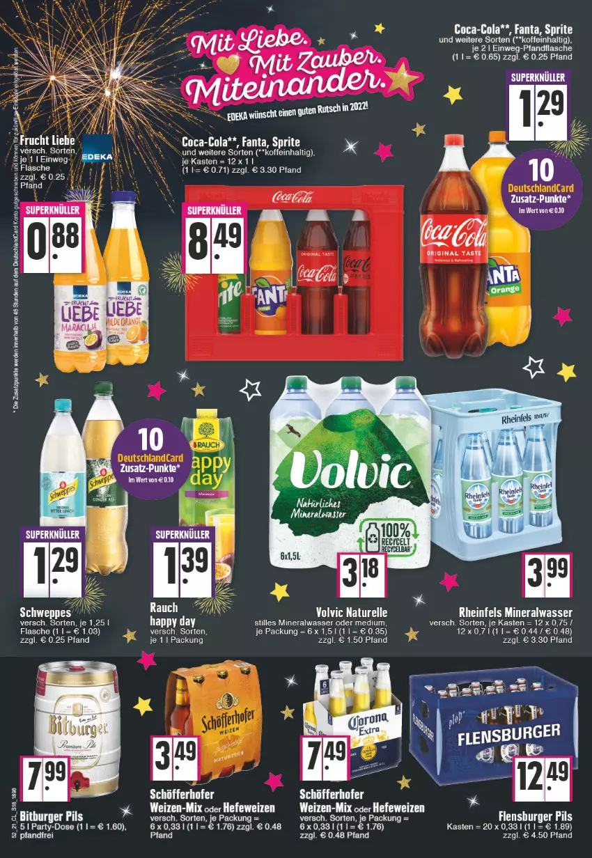 Aktueller Prospekt Edeka - Angebote der Woche - von 27.12.2021 bis 01.01.2022 - strona 18 - produkty: Alwa, coca-cola, cola, deka, deutschlandcard, eis, elle, erde, fanta, flasche, gin, Happy Day, Hefe, hefeweizen, mineralwasser, natur, Rauch, rel, schöfferhofer, sprite, Ti, volvic, wasser