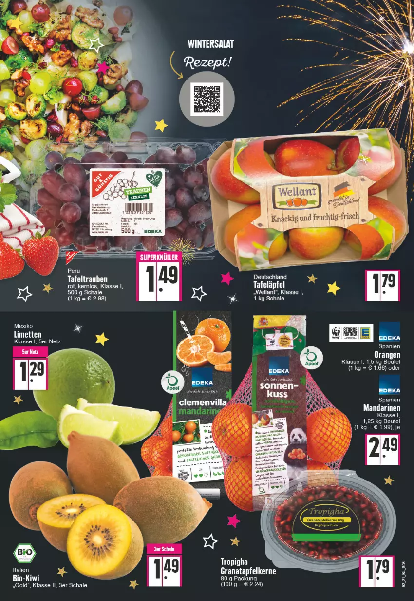 Aktueller Prospekt Edeka - Angebote der Woche - von 27.12.2021 bis 01.01.2022 - strona 3 - produkty: apfel, beutel, bio, frucht, grana, granatapfel, granatapfelkerne, kiwi, mandarine, mandarinen, orange, orangen, Rana, Schal, Schale, tafeläpfel, Wella