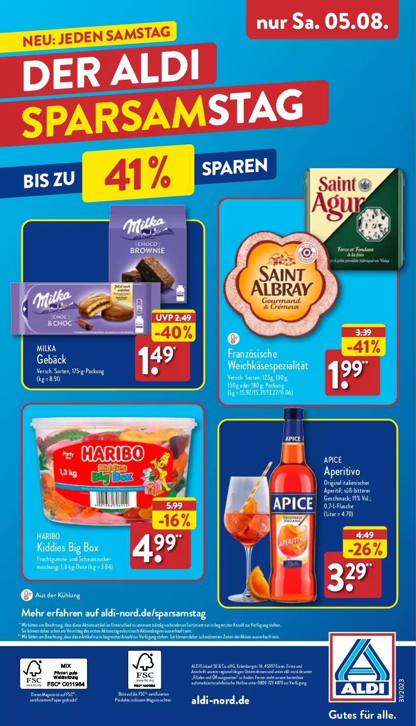 Aktueller Prospekt Aldi Nord - Von Montag - von 31.07 bis 05.08.2023 - strona 32 - produkty: aldi, aperitif, auto, flasche, frucht, fruchtgummi, gin, haribo, Käse, mac, magazin, milka, papier, Spezi, telefon, Ti, weichkäse, ZTE, zucker