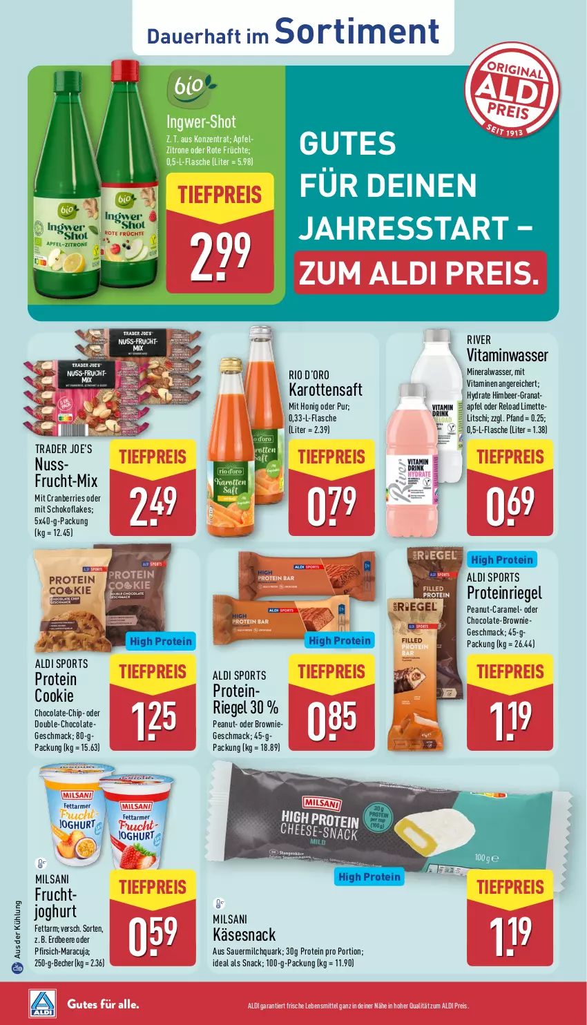 Aktueller Prospekt Aldi Nord - Von Montag - von 29.12.2025 bis 03.01.2026 - strona 25 - produkty: aldi, Alwa, apfel, auer, Becher, beere, brownie, caramel, cola, cookie, cranberries, eis, erdbeere, flakes, flasche, frucht, früchte, grana, himbeer, honig, ingwer, joghur, joghurt, karotten, Käse, lebensmittel, limette, mac, maracuja, Mett, milch, mineralwasser, nuss, pfirsich, quark, Rana, reis, rel, riegel, saft, schoko, snack, Sport, Ti, tiefpreis, vita, Vitamine, wasser, zitrone