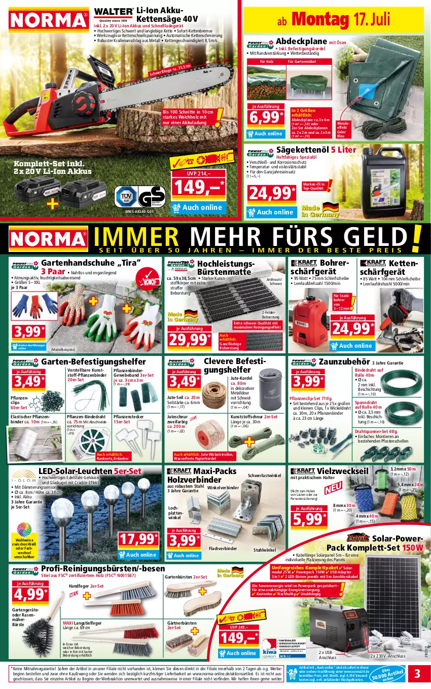 Aktueller Prospekt Norma - Norma - von 17.07 bis 24.07.2023 - strona 3 - produkty: abdeckplane, adapter, akku, asti, auto, Beba, Bebe, Birnen, bürste, bürsten, dell, Draht, edelstahl, eis, elle, Garten, gartenmöbel, gin, Glaskugel, handschuhe, Holz, HP, Kette, Kugel, ladegerät, latte, leine, Leuchte, leuchten, LG, Liege, möbel, Mode, ndk, papier, pflanze, pflanzen, rasen, rasenmäher, reifen, Reinigung, reinigungsbürste, reis, säge, Schal, schnellladegerät, schuhe, Spezi, Spiele, stuhl, Ti, Tiere, tisch, usb, Vielzweckseil, wasser, weck, werkzeug, WICK