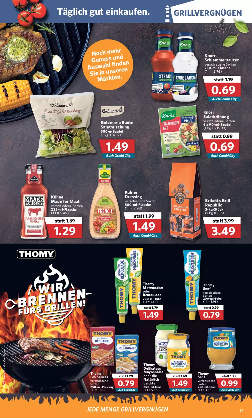 Aktueller Prospekt Combi - Prospekte - von 23.05 bis 28.05.2022 - strona 15 - produkty: beutel, briketts, dressing, flasche, goldmarie, grill, knorr, Kühne, mayonnaise, nuss, remoulade, salat, salatkrönung, sauce, saucen, senf, thomy, thomy les sauces, Yo