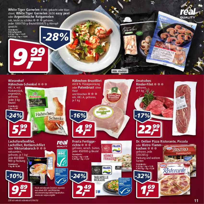 Aktueller Prospekt Real - Real Handzettel - von 27.12 bis 31.12.2021 - strona 11 - produkty: aqua, beutel, brustfilet, cola, Dr. Oetker, eis, elle, fertiggericht, fertiggerichte, filet, fisch, forelle, frosta, garnelen, gewürz, hähnchen-brustfilet, hähnchen-schenkel, henkel, kuchen, lachs, lachsfilet, lamm, pizza, pute, putenbrust, reis, rel, Ria, rind, rinder, ristorante, Rotbarsch, rotbarschfilet, schenkel, Ti, wiesenhof