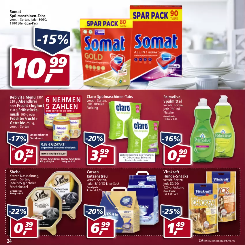 Aktueller Prospekt Real - Real Handzettel - von 27.12 bis 31.12.2021 - strona 24 - produkty: bebivita, beutel, Brei, catsan, eis, flasche, frucht, früchte, joghur, joghurt, Katzenstreu, kraft, müsli, Nassnahrung, olive, palmolive, reis, sac, Schal, Schale, sheba, snack, snacks, somat, spülmaschinen, spülmittel, Ti, Tiere, vita, vitakraft