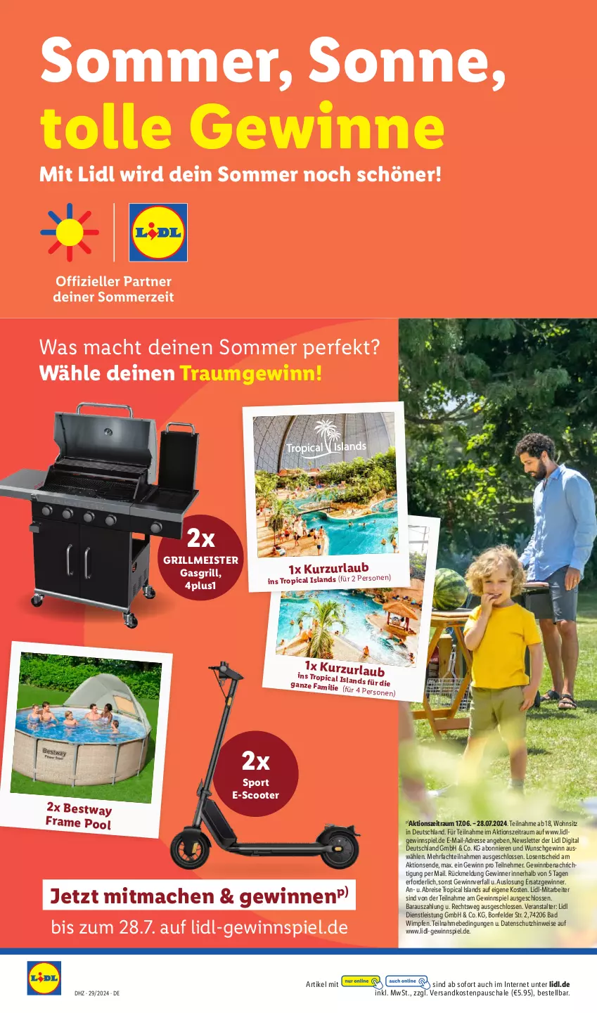 Aktueller Prospekt Lidl - Aktionsprospekt - von 15.07 bis 20.07.2024 - strona 56 - produkty: Bad, bestway, Brei, eis, gasgrill, gewinnspiel, grill, LG, mac, Meister, ndk, pool, reis, Schal, Schale, scooter, Sport, Ti