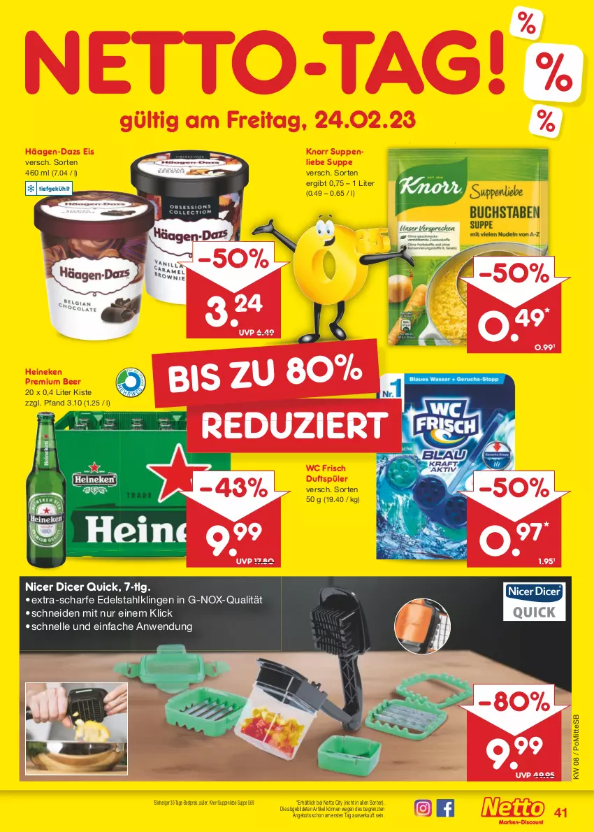 Aktueller Prospekt Netto Marken-Discount - Filial-Angebote - von 20.02 bis 25.02.2023 - strona 41 - produkty: angebot, bestpreis, edelstahl, eis, elle, häagen-dazs, heineken, knorr, LG, reis, suppe, suppen, suppenliebe, Ti, wc frisch, ZTE