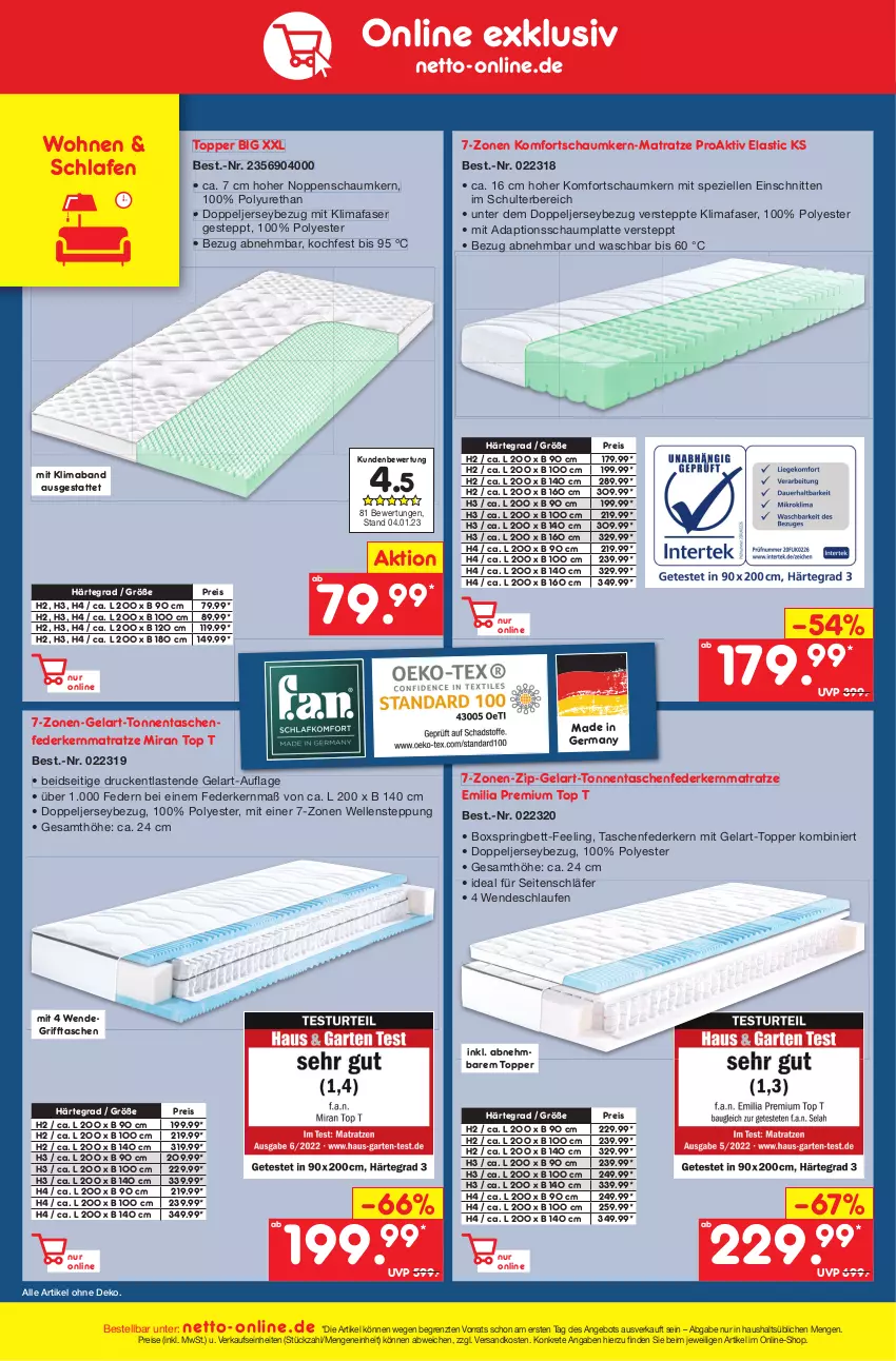 Aktueller Prospekt Netto Marken-Discount - Filial-Angebote - von 20.02 bis 25.02.2023 - strona 46 - produkty: angebot, asti, bett, boxspringbett, eis, elle, federkern, federkernmatratze, Germ, kernmatratze, latte, Laufen, mab, matratze, ndk, reis, ring, schnitten, Spezi, Tasche, taschen, taschenfederkernmatratze, Ti, topper, ZTE