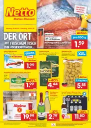 Gazetka promocyjna Netto Marken-Discount - Filial-Angebote - Gazetka - ważna od 25.02 do 25.02.2023 - strona 1 - produkty: angebot, aqua, bestpreis, bohne, butter, decke, ecco, eis, ferrero, filet, fisch, frucht, fruchtsecco, gin, hacker pschorr, innenfarbe, irische butter, jacobs, jacobs krönung, kaffee, kartoffel, kartoffeln, kerrygold, lachs, lachsfilet, milch, Milchschnitte, ndk, reis, riegel, rotkäppchen, rwe, sekt, speisekartoffeln, Ti, tisch, ZTE