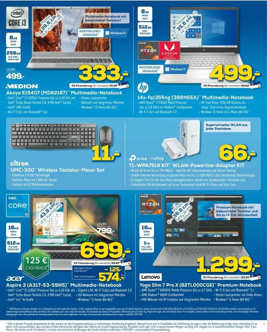 Aktueller Prospekt Euronics - Prospekte - von 14.09 bis 21.09.2022 - strona 7 - produkty: adapter, akku, AMD Radeon, core i3, deo, dip, eier, elle, HP, Intel, kamera, lautsprecher, lenovo, Leuchte, Maus, medion, Medion Akoya, Mode, notebook, radeon, rel, ryzen, steckdose, Tastatur, tee, Ti, Yo