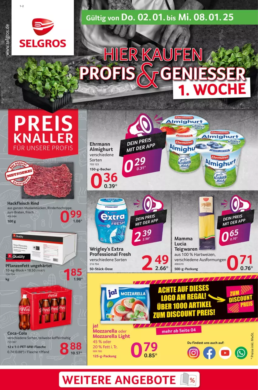 Aktueller Prospekt Selgros - Food - von 02.01 bis 08.01.2025 - strona 1 - produkty: almighur, almighurt, Becher, braten, coca-cola, cola, ehrmann, eis, elle, flasche, fleisch, hackfleisch, hartweizen, LG, mam, mw-flasche, reis, rind, teigwaren, Ti