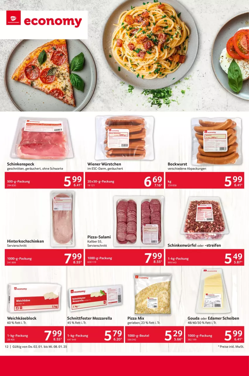 Aktueller Prospekt Selgros - Food - von 02.01 bis 08.01.2025 - strona 12 - produkty: bockwurst, edamer, eis, gouda, hinterkochschinken, Käse, kochschinken, mozzarella, pizza, reis, rel, salami, schinken, schinkenspeck, schnitten, Speck, Ti, weichkäse, wiener, wiener würstchen, wurst, würstchen