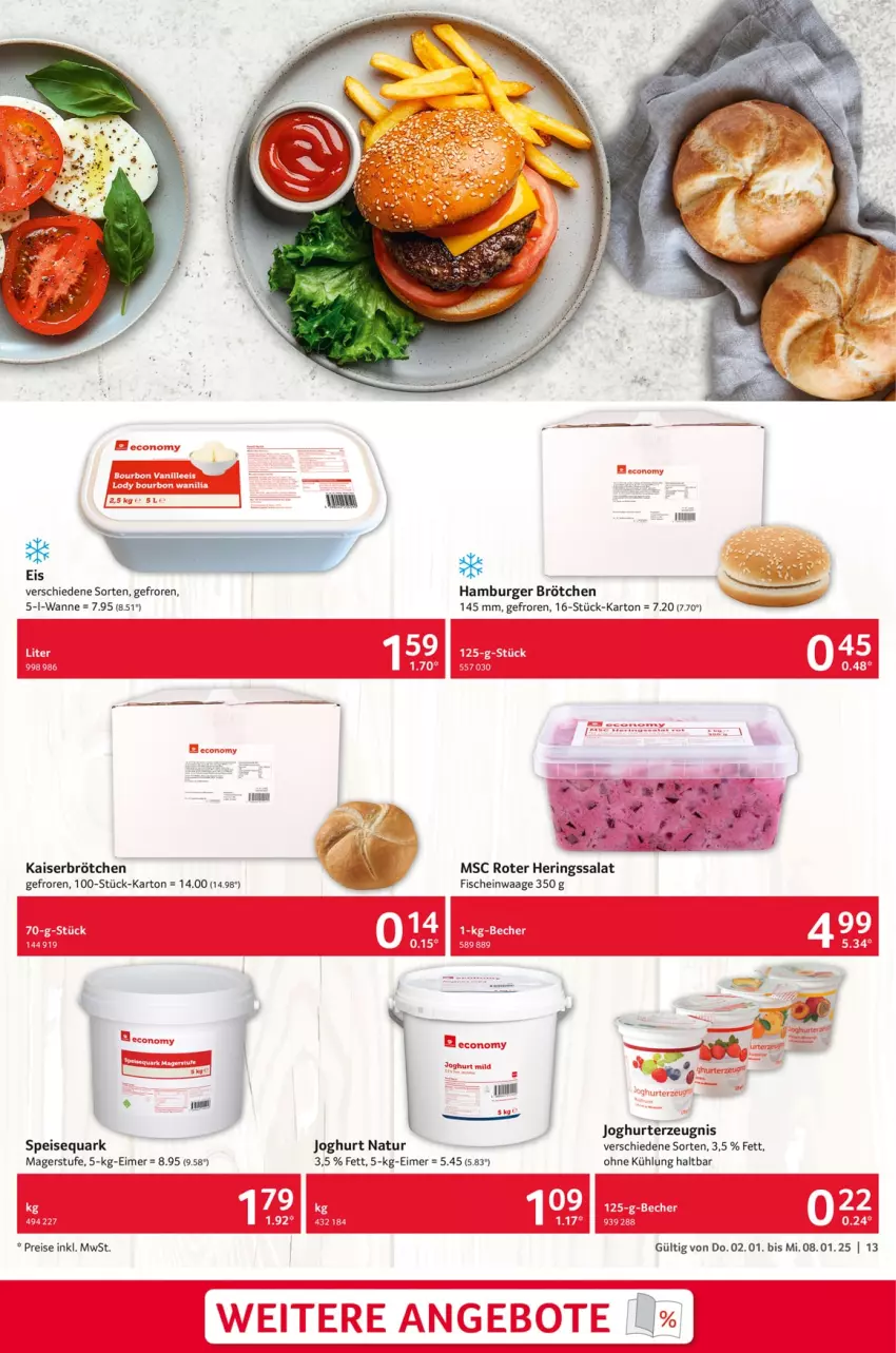 Aktueller Prospekt Selgros - Food - von 02.01 bis 08.01.2025 - strona 13 - produkty: brötchen, burger, eimer, eis, hamburger, hamburger brötchen, joghur, joghurt, Kaiser, natur, quark, reis, speisequark, Ti, Wanne