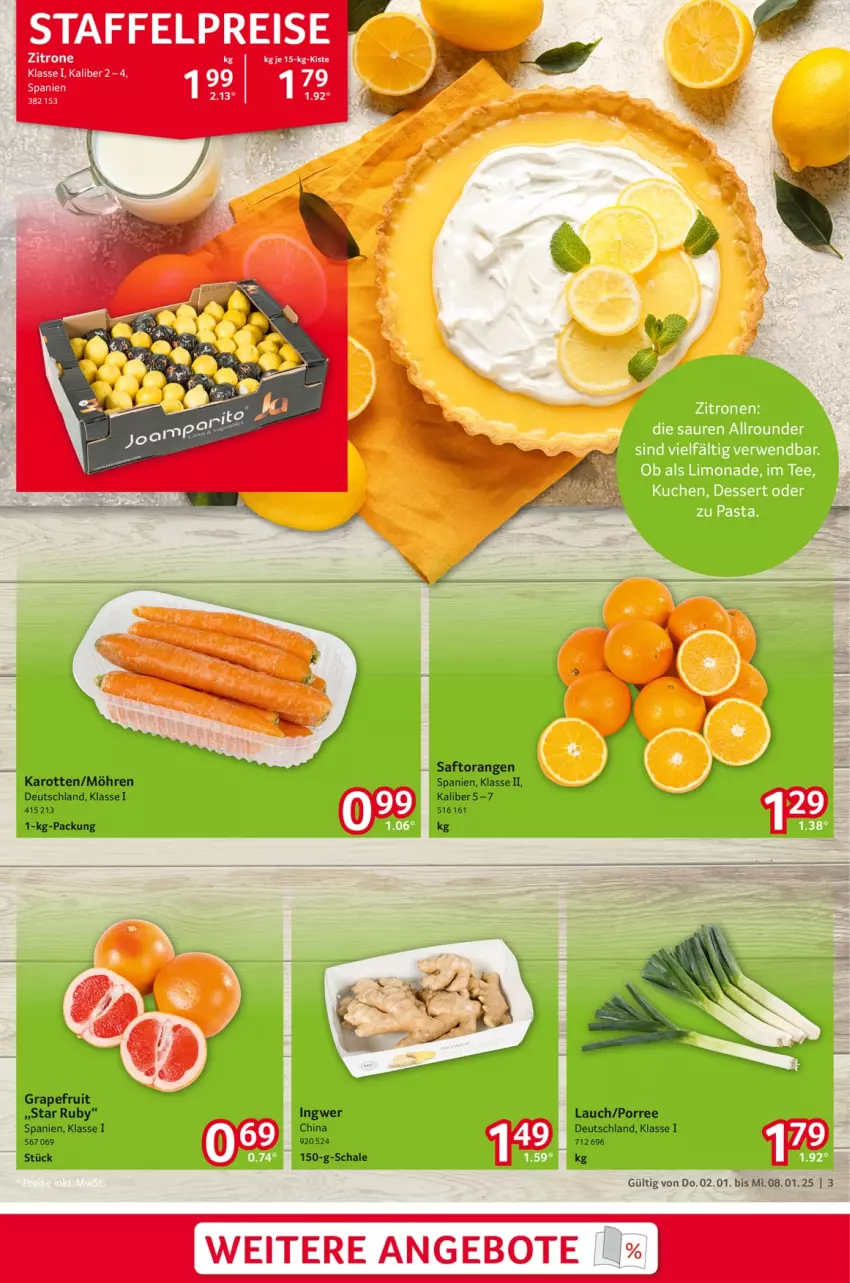 Aktueller Prospekt Selgros - Food - von 02.01 bis 08.01.2025 - strona 3 - produkty: angebot, angebote, eis, grapefruit, ingwer, karotten, möhren, orange, orangen, reis, saft, Saftorangen, Schal, Schale, Ti, zitrone