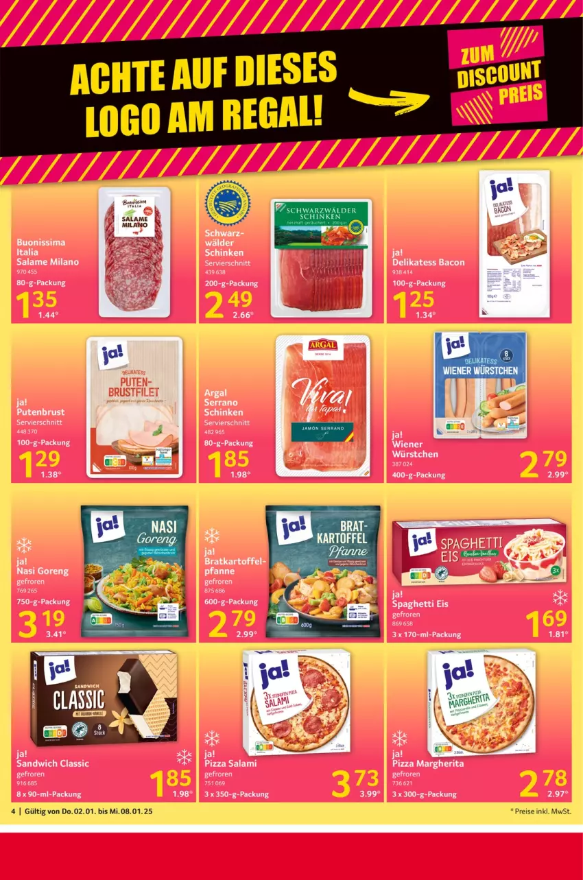 Aktueller Prospekt Selgros - Food - von 02.01 bis 08.01.2025 - strona 4 - produkty: bacon, eis, kartoffel, pizza, pute, putenbrust, reis, salami, sandwich, schinken, serrano, serrano schinken, sim, spaghetti, Ti, wiener, wiener würstchen, würstchen