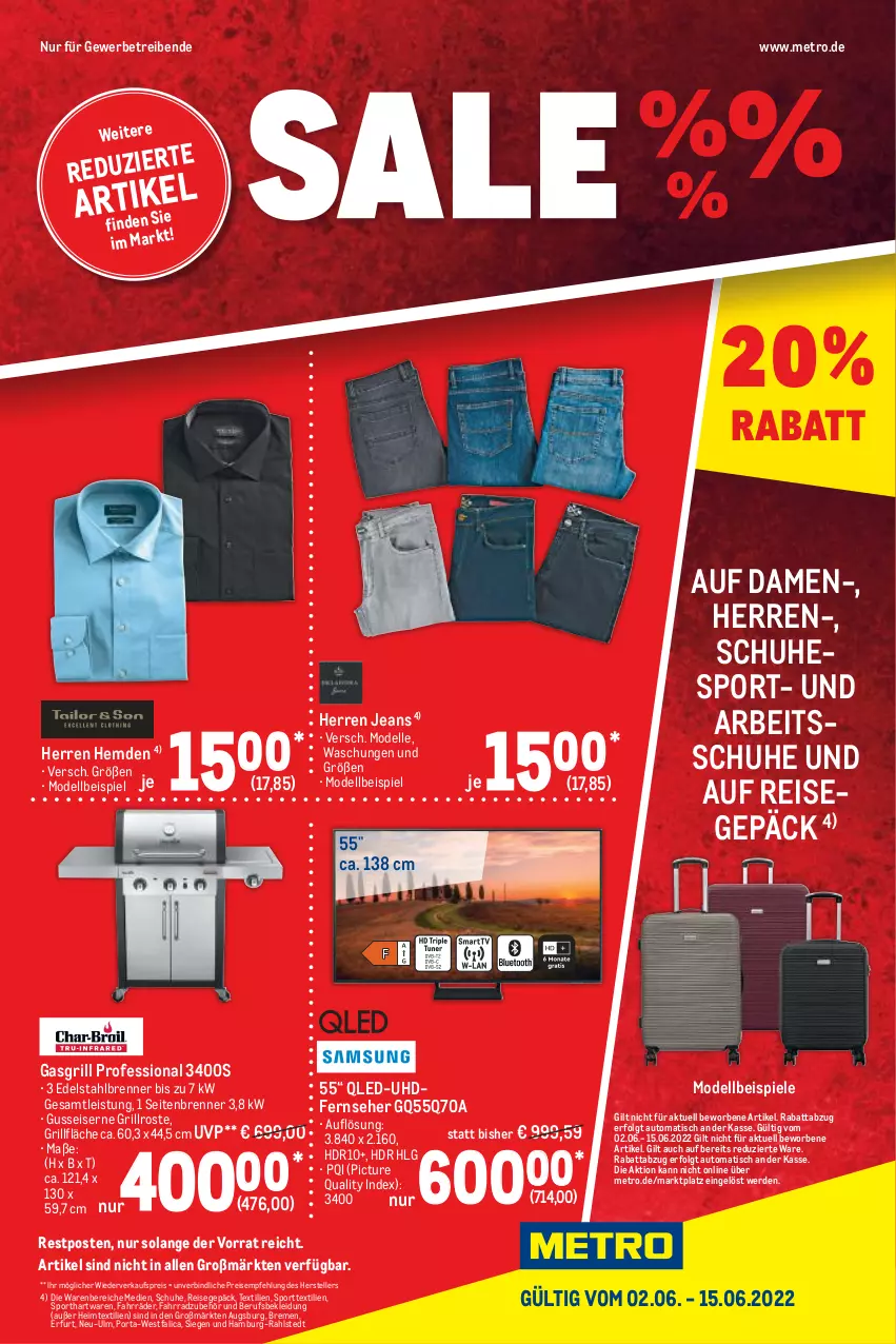 Aktueller Prospekt Metro - Sale Spezial - von 02.06 bis 15.06.2022 - strona 1 - produkty: auto, dell, edelstahl, eis, elle, erde, Fahrrad, fernseher, gasgrill, grill, grillfläche, grillrost, heimtextilien, hemd, hemden, jeans, kleid, Kleidung, LG, Metro, Mode, qled, reis, schuhe, Spiele, Sport, teller, Ti, tisch, uhd