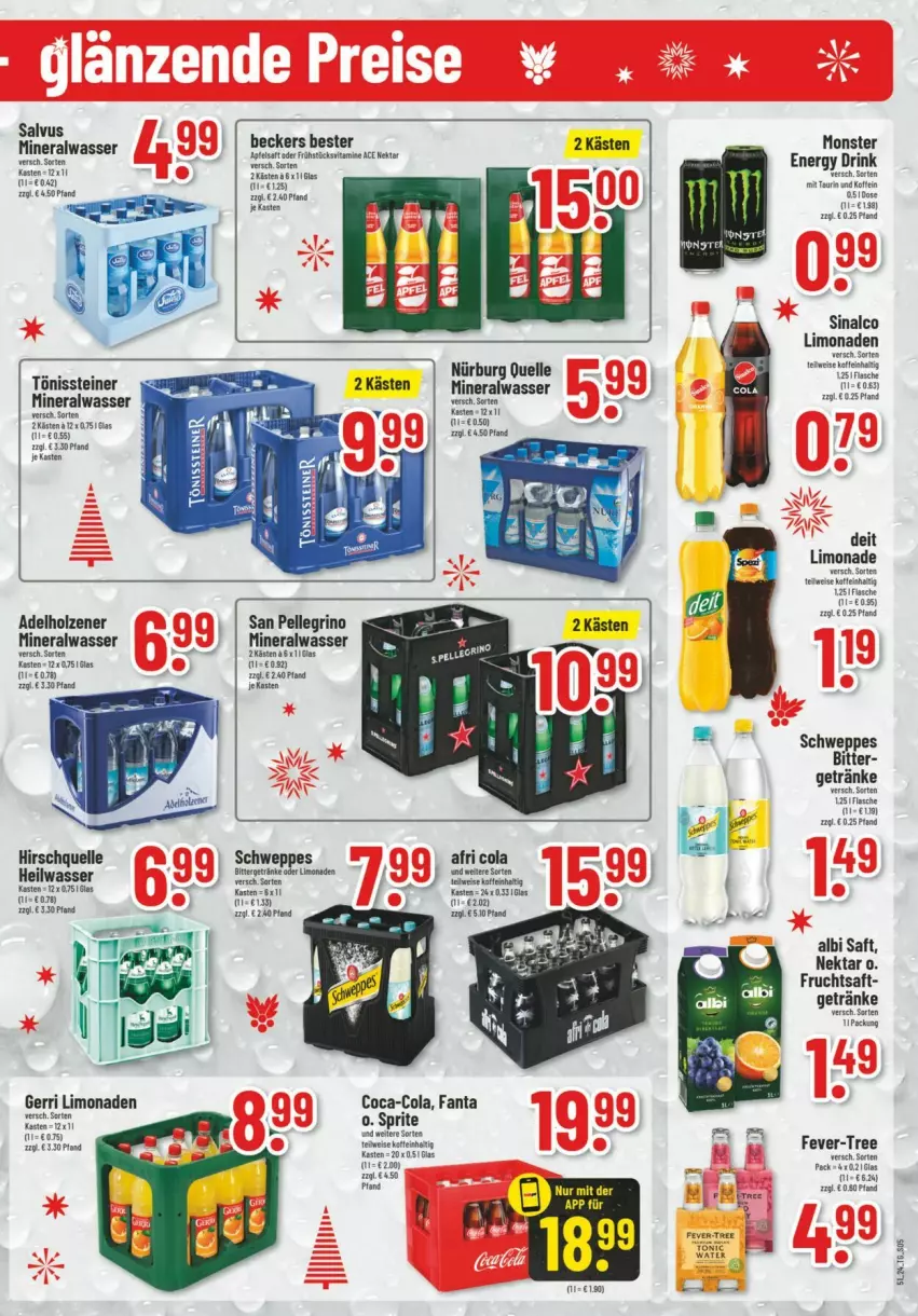 Aktueller Prospekt Trinkgut - Prospekte - von 15.12 bis 21.12.2024 - strona 5 - produkty: adelholzener, Afri Cola, Alwa, apfel, apfelsaft, Beckers Bester, coca-cola, cola, deit, drink, eis, elle, energy drink, fanta, fever-tree, flasche, frucht, fruchtsaft, getränk, getränke, Holz, limo, limonade, limonaden, mineralwasser, monster, Monster Energy, Nektar, saft, san pellegrino, schweppes, sinalco, sprite, steiner, Ti, wasser