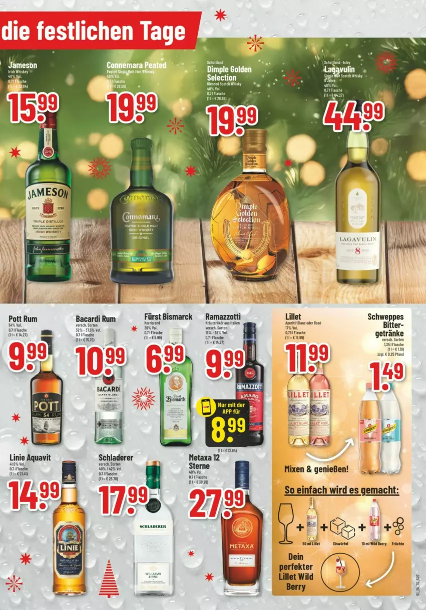 Aktueller Prospekt Trinkgut - Prospekte - von 15.12 bis 21.12.2024 - strona 7 - produkty: aperitif, aqua, aquavit, bacardi, blended scotch, blended scotch whisky, eis, früchte, lillet, mac, Metaxa, rama, schweppes, scotch, scotch whisky, Ti, whisky, Wild, wild berry