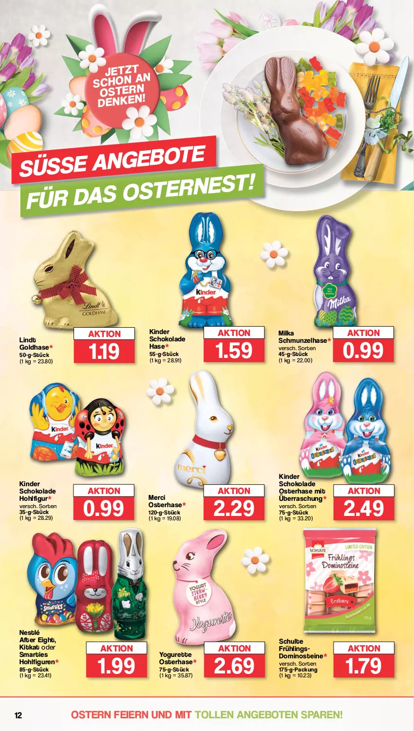 Aktueller Prospekt Famila - Prospekte - von 11.03 bis 16.03.2024 - strona 12 - produkty: after eight, angebot, angebote, Dominosteine, eier, Kinder, kinder schokolade, kitkat, lindt, merci, milka, nestlé, schoko, schokolade, smarties, Ti, Yo, yogurette