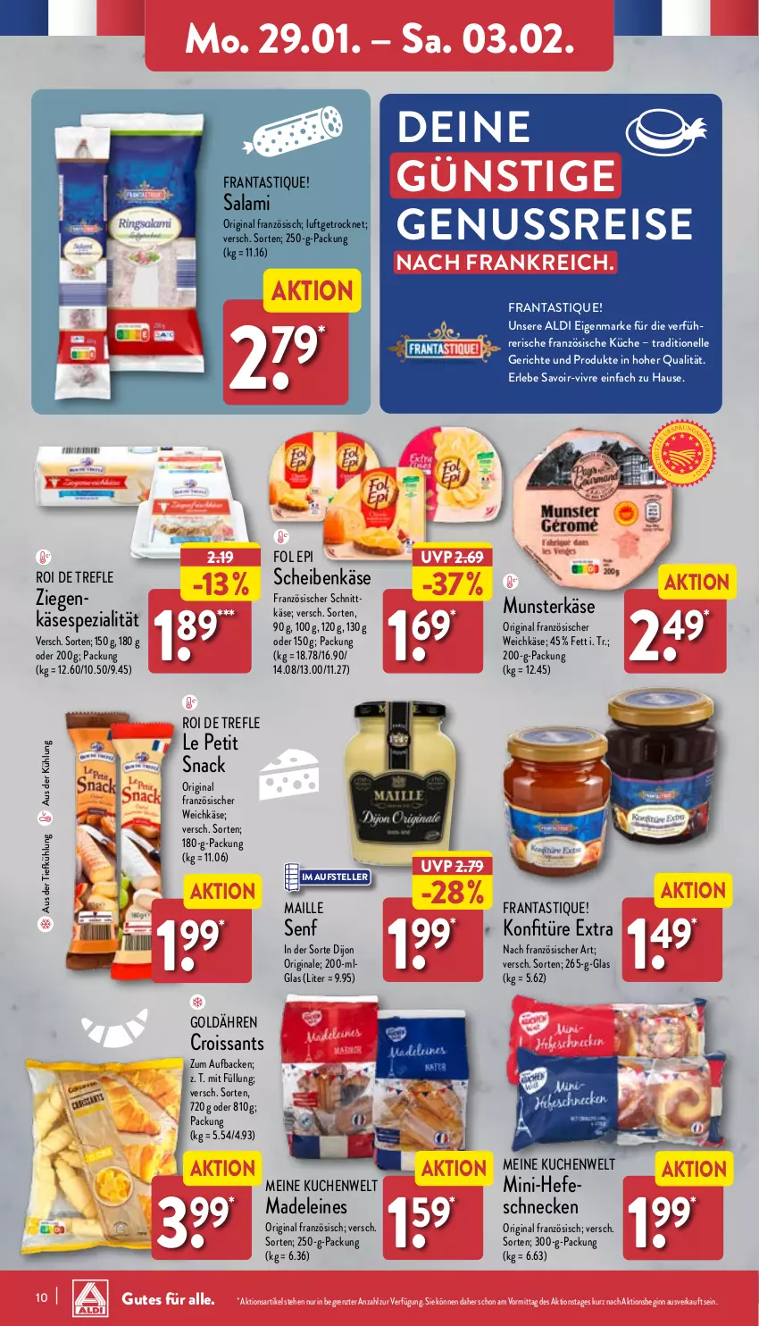 Aktueller Prospekt Aldi Nord - Von Montag - von 29.01 bis 03.02.2024 - strona 10 - produkty: aldi, asti, aus der tiefkühlung, Croissant, croissants, eis, elle, fol epi, französischer weichkäse, gin, Hefe, Käse, konfitüre, konfitüre extra, küche, kuchen, leine, LG, maille, nuss, reis, salami, senf, snack, Spezi, teller, Ti, weichkäse, ZTE