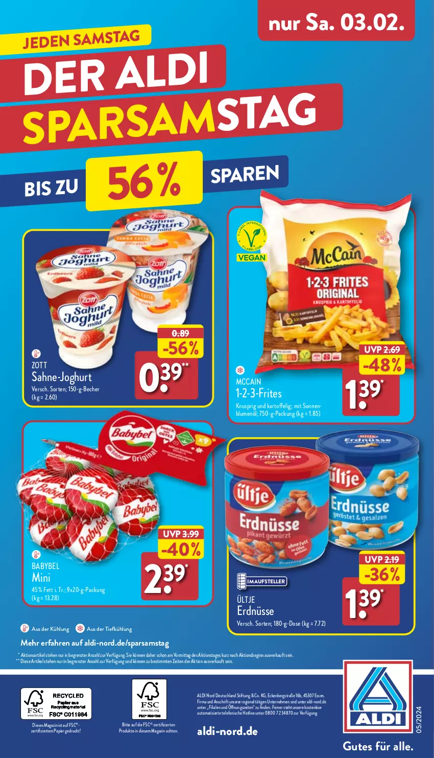 Aktueller Prospekt Aldi Nord - Von Montag - von 29.01 bis 03.02.2024 - strona 36 - produkty: aldi, aus der tiefkühlung, auto, babybel, Becher, blume, blumen, blumenöl, elle, erdnüsse, gin, joghur, joghurt, kartoffel, magazin, mccain, papier, sahne, telefon, teller, Ti, ültje, ültje erdnüsse, zott, ZTE