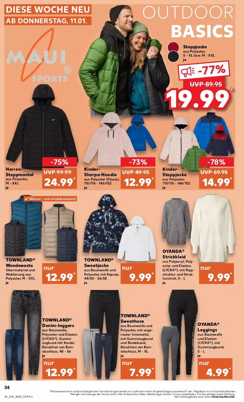 Aktueller Prospekt Kaufland - Prospekt - von 11.01 bis 17.01.2024 - strona 36 - produkty: angebot, angebote, Bau, baumwolle, eis, gin, hose, Jacke, Kinder, kleid, leggings, Mantel, Ria, Steppjacke, Steppmante, Strickkleid, Sweathose, sweatjacke, Ti, wasser, Weste, wolle, ZTE