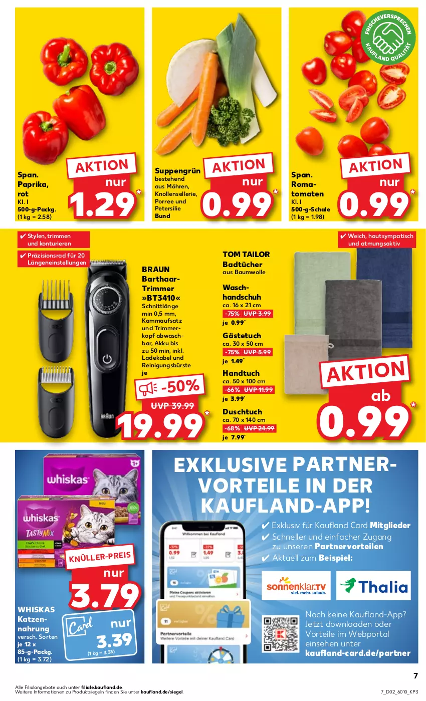 Aktueller Prospekt Kaufland - Prospekt - von 11.01 bis 17.01.2024 - strona 7 - produkty: akku, angebot, angebote, Bad, Bau, baumwolle, braun, bürste, deka, duschtuch, eis, elle, gästetuch, handtuch, katzennahrung, ladekabel, möhren, paprika, petersilie, Reinigung, reinigungsbürste, Romatomaten, Schal, Schale, suppe, suppen, Ti, tisch, tom tailor, tomate, tomaten, tuc, tücher, waschhandschuh, whiskas, wolle