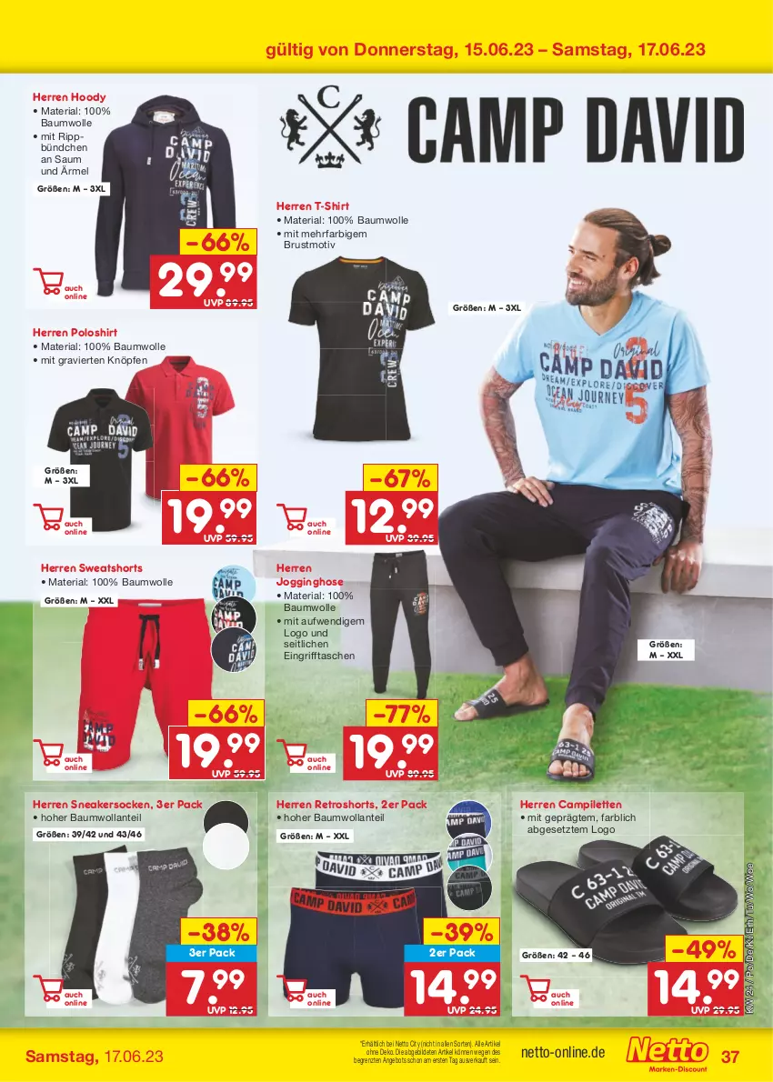 Aktueller Prospekt Netto Marken-Discount - Filial-Angebote - von 12.06 bis 17.06.2023 - strona 37 - produkty: angebot, Bau, baumwolle, gin, herren poloshirt, hose, Jogginghose, poloshirt, retroshorts, Ria, shirt, shorts, sneaker, sneakersocken, socken, sweatshorts, T-Shirt, Tasche, taschen, Ti, wolle, ZTE