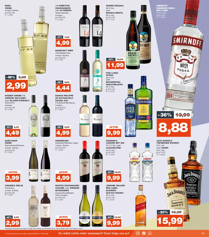 Aktueller Prospekt Real - von 01.01 bis 06.01.2024 - strona 11 - produkty: alkohol, amaro, auer, Bad, Becher, Becherovka, blauer zweigelt, blended scotch, blended scotch whisky, bree, burgunder, Cap, dry gin, eis, Fernet, gin, gordon, Gordon’s, grüner veltliner, hero, jack daniel, Jack Daniel’s, johnnie walker, kräuter, kräuterlikör, LG, likör, london dry, london dry gin, nederburg, premium vodka, primitivo, reis, rouge, rum, scotch, scotch whisky, smirnoff, tennessee whiskey, Ti, vodka, wein, weine, Weste, whiskey, whisky, ZTE, Zweigelt