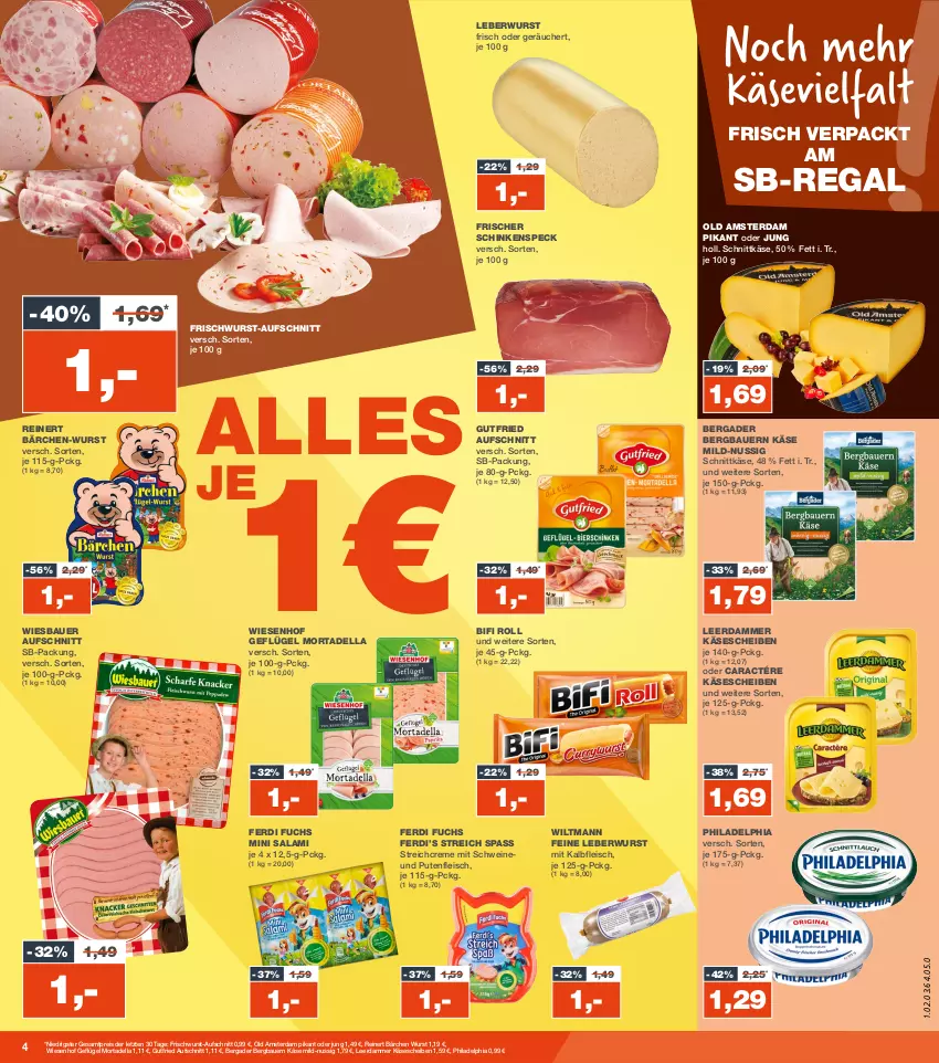 Aktueller Prospekt Real - von 01.01 bis 06.01.2024 - strona 4 - produkty: auer, aufschnitt, Bau, Bauer, bergader, bifi, creme, dell, eis, ferdi fuchs, fleisch, frischwurst-aufschnitt, Geflügel, gutfried, Kalbfleisch, Käse, käsescheiben, leberwurst, leerdammer, mit kalbfleisch, mortadella, nuss, Old Amsterdam, philadelphia, pute, Putenfleisch, regal, reinert, reis, salami, schinken, schinkenspeck, schnittkäse, schwein, schweine, Speck, wein, weine, wiesbauer, wiesenhof, wiltmann, wurst, ZTE