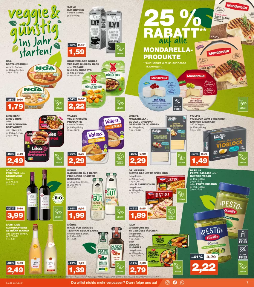 Aktueller Prospekt Real - von 01.01 bis 06.01.2024 - strona 7 - produkty: alkohol, aufstrich, baguette, barilla, basilico, Becher, Bistro Baguette, bratwurst, brot, brotaufstrich, cheddar, Dr. Oetker, dressing, drink, eis, flammkuchen, getränk, gouda, gyros, hafer, Haferdrink, iglo, kräuter, kuchen, Kühne, lamm, LG, Like Meat, mac, mango, mozzarella, nuggets, pesto, primitivo, reis, rel, rügenwalder, rügenwalder mühle, sauce, Schal, Schale, schinken, sesam, Ti, Vegeta, veggie, wurst, ZTE