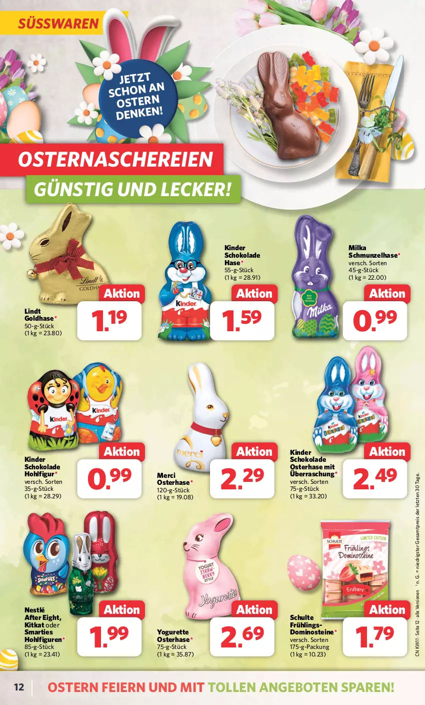 Aktueller Prospekt Combi - Prospekte - von 11.03 bis 16.03.2024 - strona 12 - produkty: after eight, angebot, angebote, Dominosteine, eier, eis, Kinder, kinder schokolade, kitkat, lindt, merci, milka, nestlé, reis, Schere, schoko, schokolade, smarties, süsswaren, Ti, Yo, yogurette, ZTE