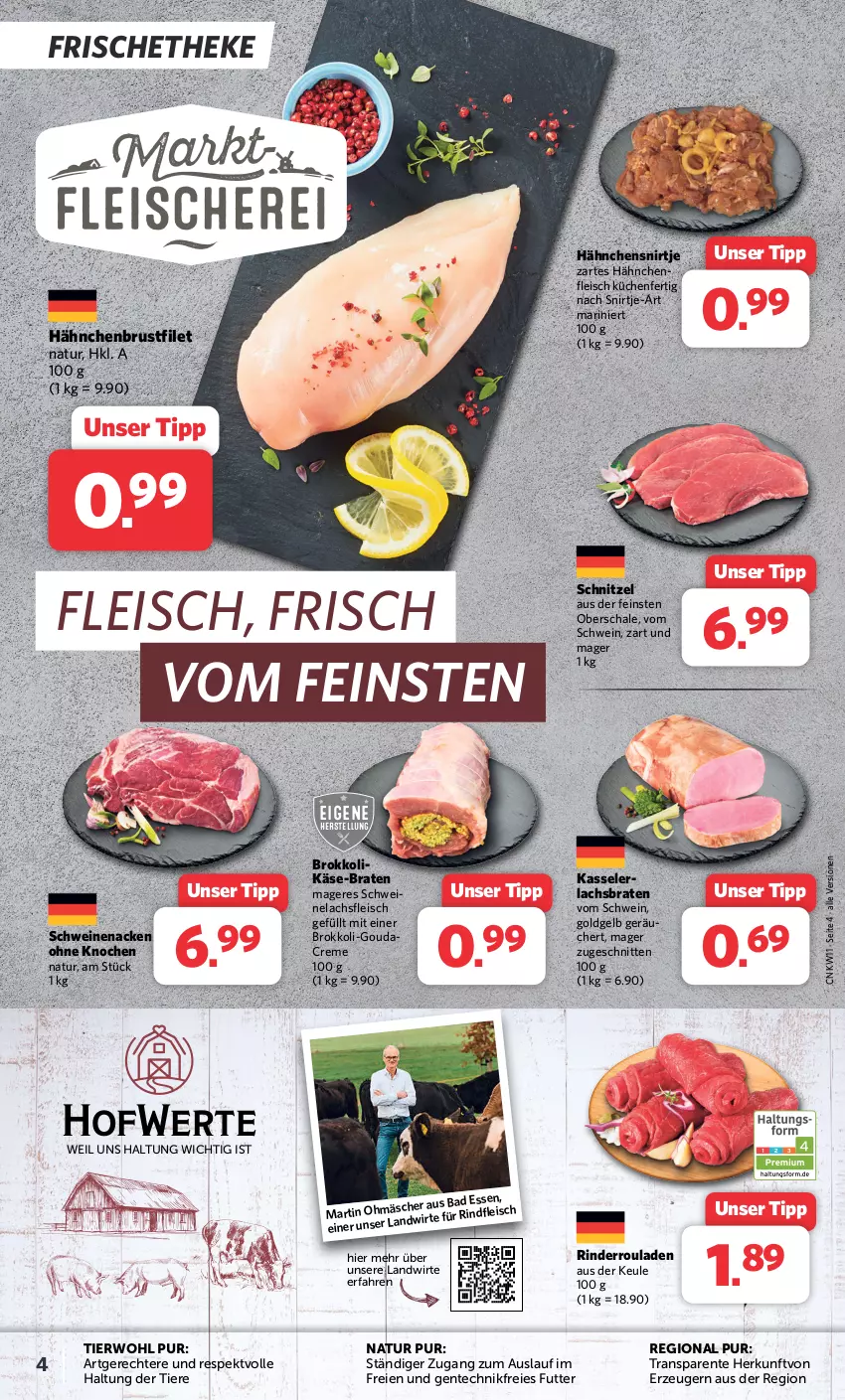 Aktueller Prospekt Combi - Prospekte - von 11.03 bis 16.03.2024 - strona 4 - produkty: braten, brokkoli, brustfilet, creme, eis, ente, filet, fleisch, gouda, hähnchenbrust, hähnchenbrustfilet, Käse, kasseler, küche, Küchen, lachs, Lachsbraten, natur, rind, rinder, Rinderroulade, rinderrouladen, rindfleisch, rouladen, Schal, Schale, schnitten, schnitzel, schwein, schweine, schweinenacken, Ti, Tiere, wein, weine