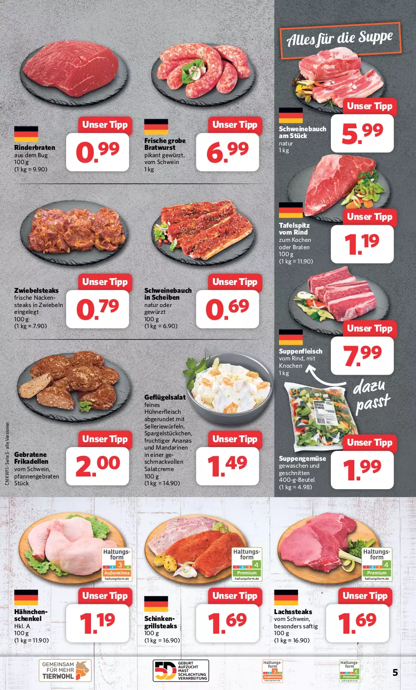 Aktueller Prospekt Combi - Prospekte - von 11.03 bis 16.03.2024 - strona 5 - produkty: ananas, Bau, beutel, braten, bratwurst, creme, dell, eis, elle, fleisch, frikadellen, frucht, Geflügel, geflügelsalat, gewürz, grill, grobe bratwurst, hähnchenschenkel, henkel, hühner, lachs, mac, mandarine, mandarinen, Nackensteak, nackensteaks, natur, nerf, pfanne, pfannen, rind, rinder, rinderbraten, saft, salat, salatcreme, schenkel, schinken, schnitten, schwein, schweine, Schweinebauch, spargel, steak, steaks, suppe, suppen, suppenfleisch, tafelspitz, Ti, wein, weine, würfel, wurst, zwiebel, zwiebeln