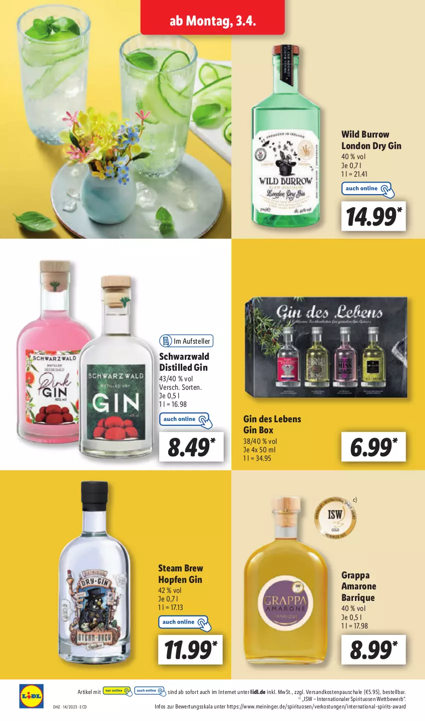 Aktueller Prospekt Lidl - Aktionsprospekt - von 03.04 bis 08.04.2023 - strona 16 - produkty: amaro, dry gin, elle, gin, grappa, london dry, london dry gin, ndk, Schal, Schale, spirituosen, teller, Ti, Wild