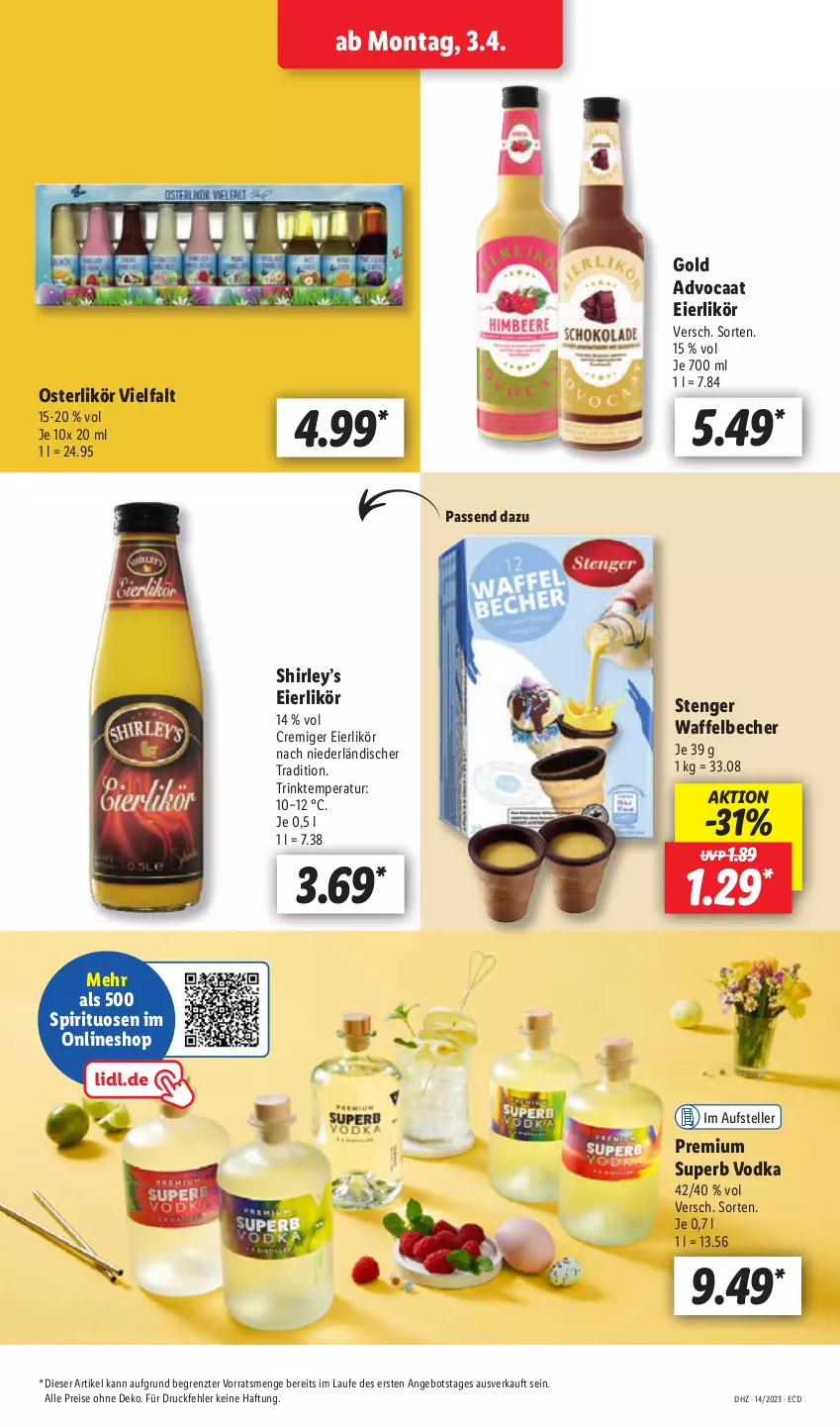 Aktueller Prospekt Lidl - Aktionsprospekt - von 03.04 bis 08.04.2023 - strona 17 - produkty: angebot, Becher, eier, eierlikör, eis, elle, likör, reis, spirituosen, teller, Ti, vodka, ZTE