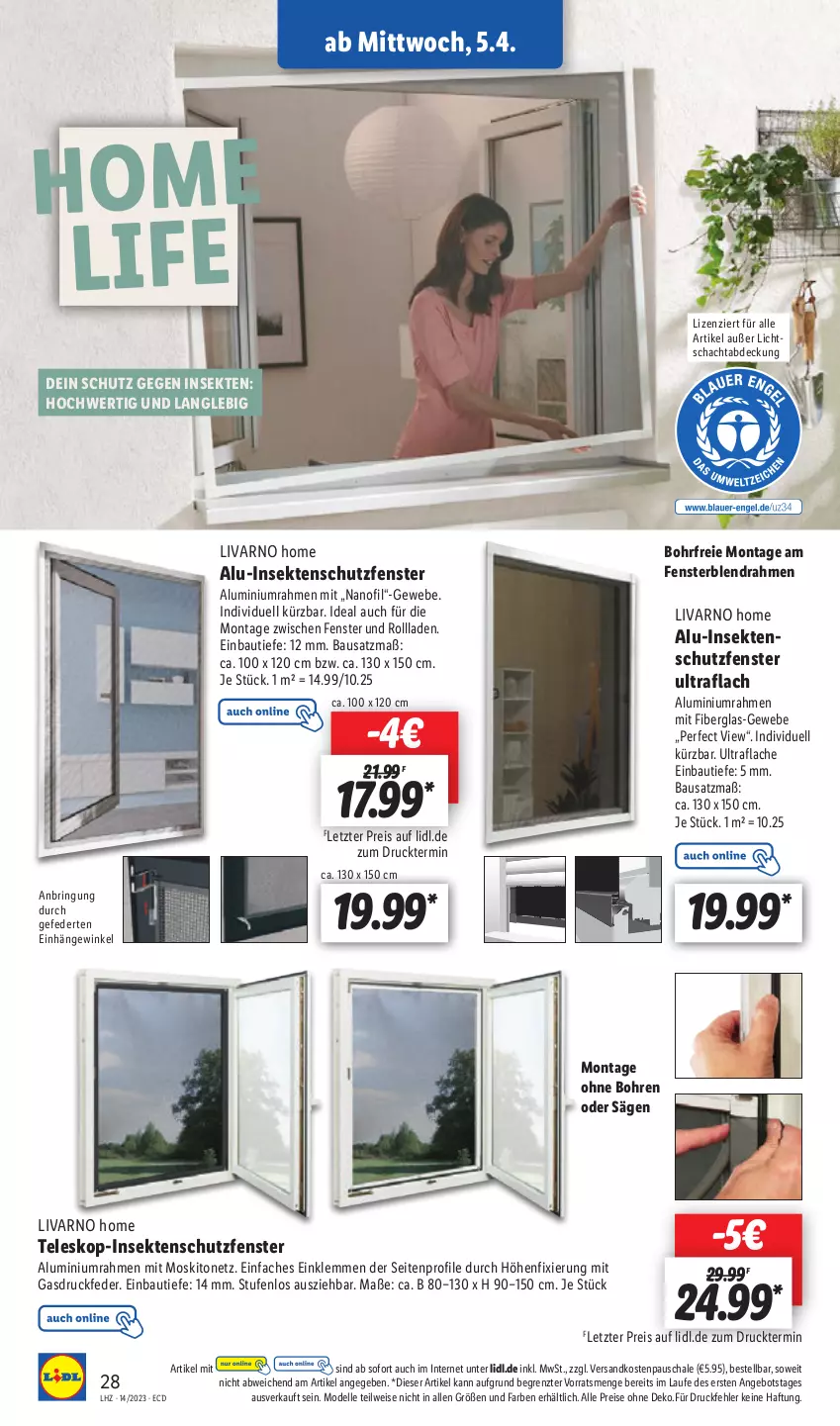 Aktueller Prospekt Lidl - Aktionsprospekt - von 03.04 bis 08.04.2023 - strona 32 - produkty: angebot, Bau, dell, eis, elle, fenster, insektenschutz, Insektenschutzfenster, Lichtschachtabdeckung, Mode, moskitonetz, ndk, reis, ring, säge, Schal, Schale, sekt, Teleskop, Ti, ZTE