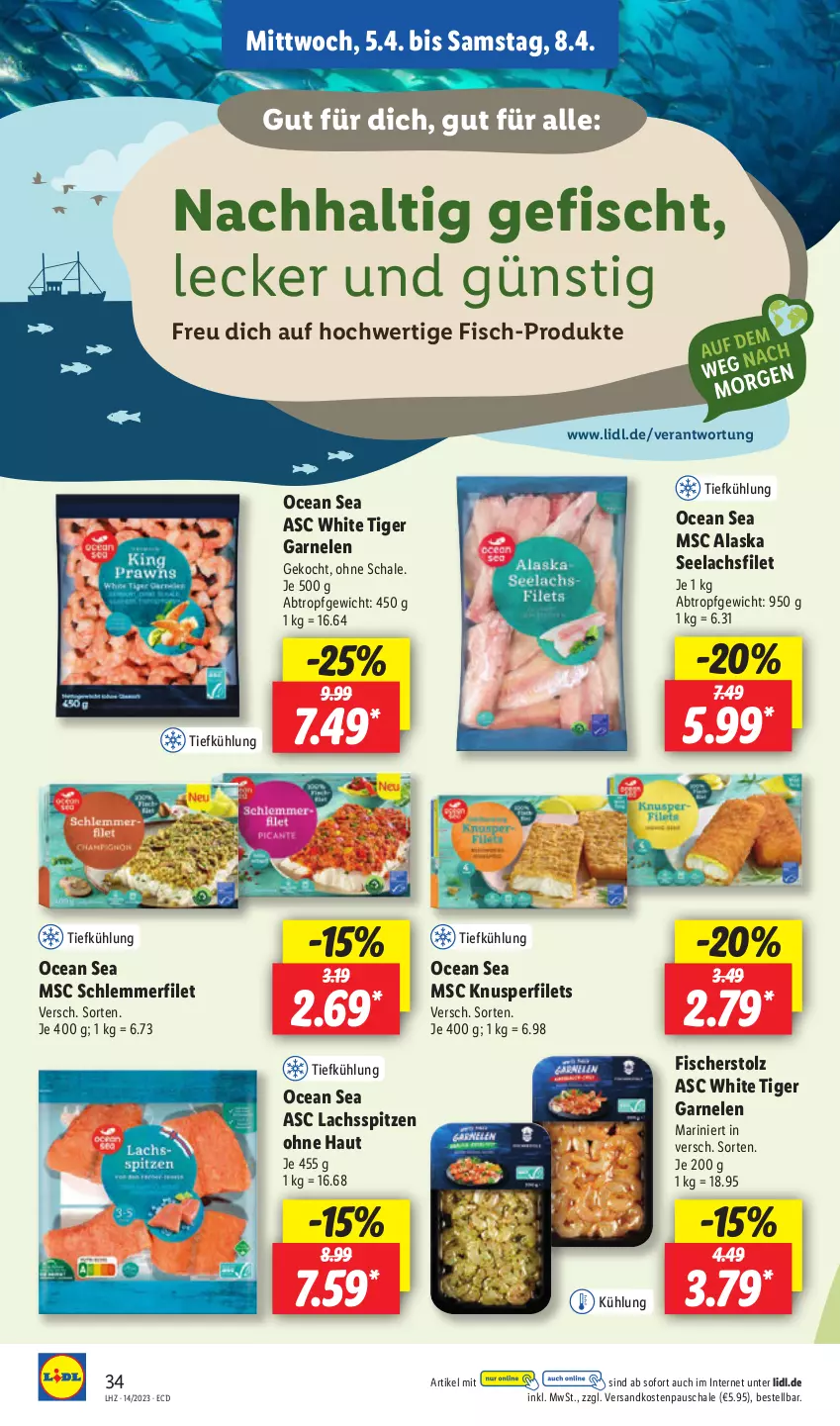 Aktueller Prospekt Lidl - Aktionsprospekt - von 03.04 bis 08.04.2023 - strona 38 - produkty: filet, filets, fisch, fische, Fischer, garnelen, lachs, lachsfilet, ndk, Schal, Schale, schlemmerfilet, seelachsfilet, Ti