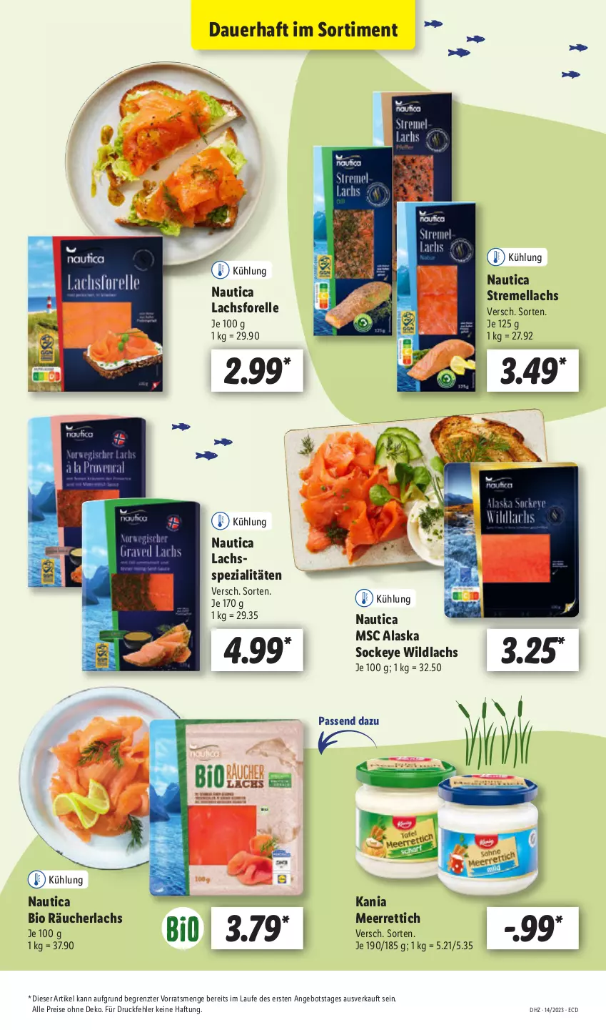 Aktueller Prospekt Lidl - Aktionsprospekt - von 03.04 bis 08.04.2023 - strona 41 - produkty: angebot, auer, bio, eis, elle, forelle, lachs, meerrettich, Räucherlachs, reis, rel, Rettich, Spezi, Ti, Wild, wildlachs, ZTE