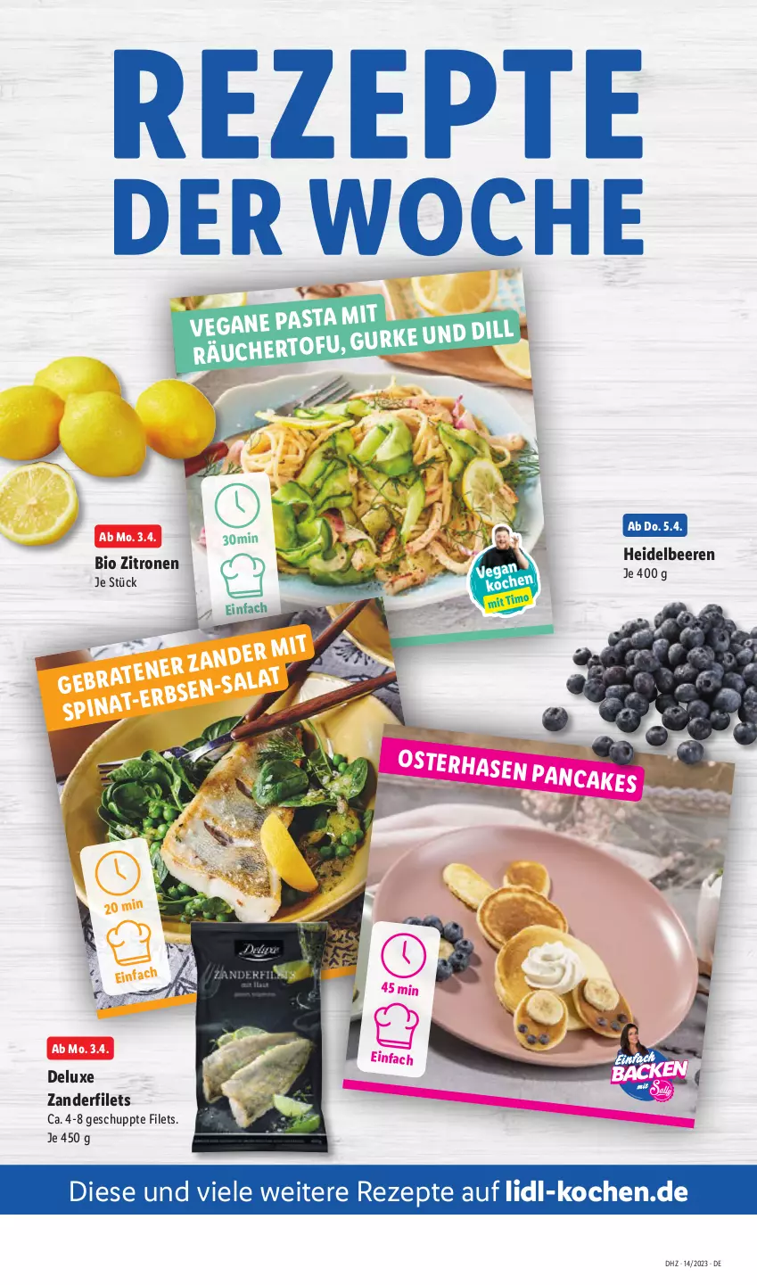 Aktueller Prospekt Lidl - Aktionsprospekt - von 03.04 bis 08.04.2023 - strona 55 - produkty: aust, beere, beeren, bio, filet, filets, heidelbeere, heidelbeeren, pasta, rezept, rezepte, salat, spinat, Tofu, Zander, Zanderfilets, zitrone, zitronen