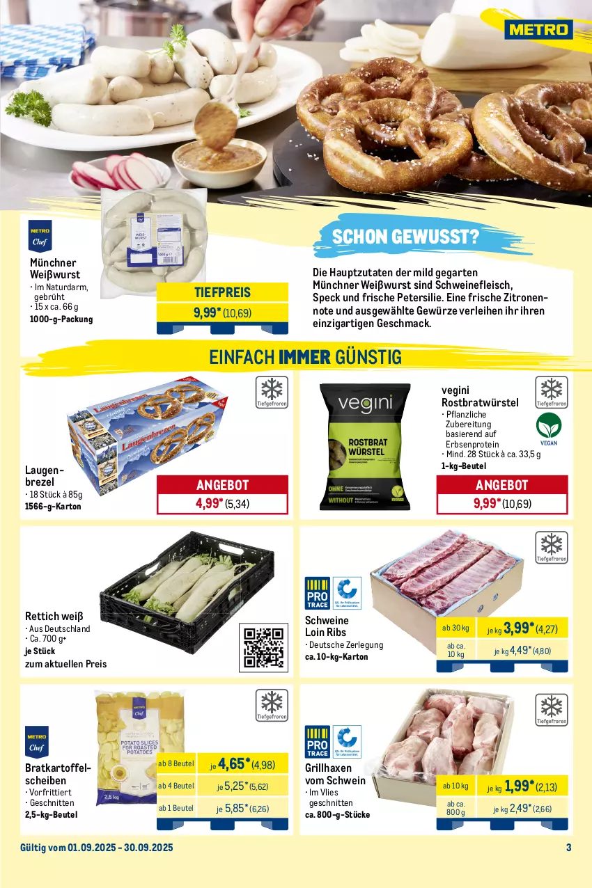 Aktueller Prospekt Metro - Monats-Menü - von 01.09 bis 30.09.2025 - strona 3 - produkty: angebot, aqua, auer, axe, beutel, brezel, eis, elle, erbsen, fisch, fische, Fischer, fleisch, forelle, fritz, Garten, Gesundheit, gewürz, gin, grill, grillhaxe, Haxe, kartoffel, Laugenbrezel, mac, Makrele, Metro, natur, petersilie, reis, rel, Rettich, Ria, ring, Saibling, schnitten, schwein, schweine, schweinefleisch, Speck, Ti, tiefpreis, wein, weine, Weißwurst, wurst, Zander, zitrone, zitronen